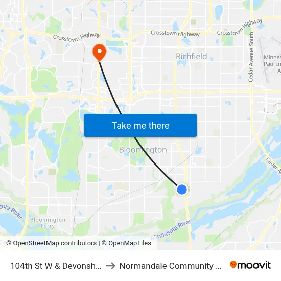 104th St W & Devonshire Rd to Normandale Community College map