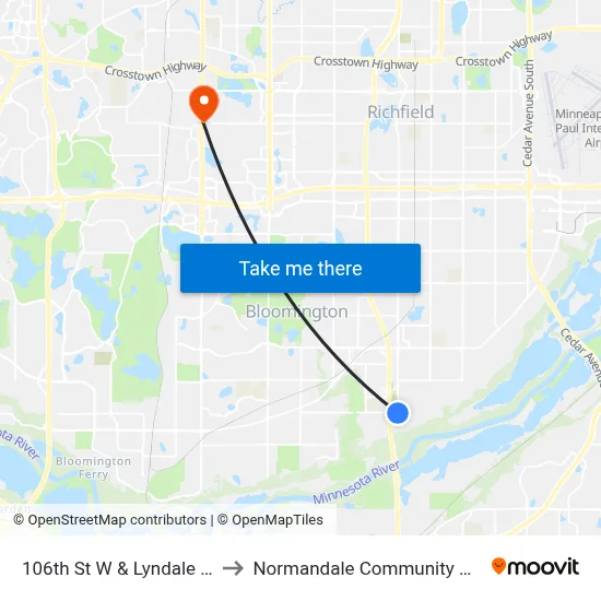 106th St W & Lyndale Ave S to Normandale Community College map