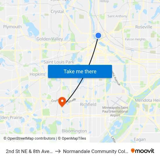 2nd St NE & 8th Ave NE to Normandale Community College map