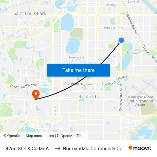 42nd St E & Cedar Ave S to Normandale Community College map