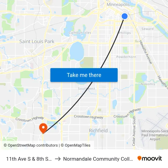11th Ave S & 8th St S to Normandale Community College map