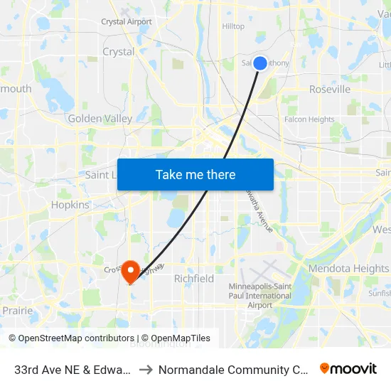 33rd Ave NE & Edward St to Normandale Community College map