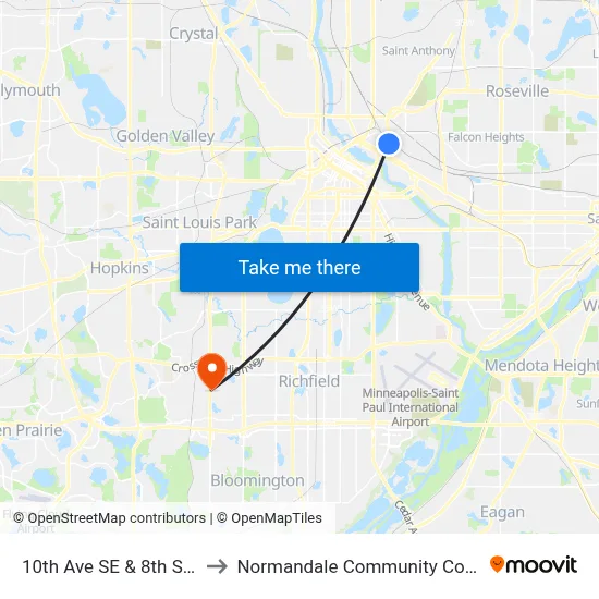 10th Ave SE & 8th St SE to Normandale Community College map