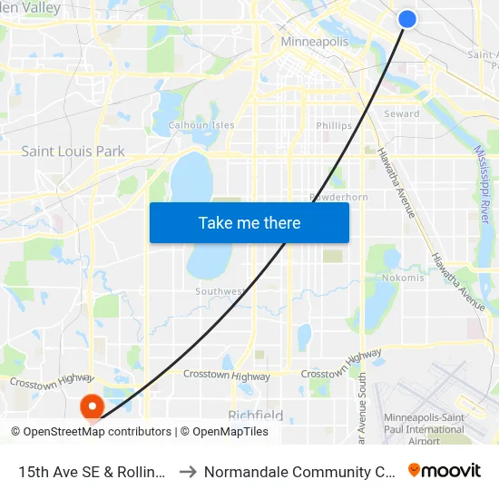 15th Ave SE & Rollins Ave to Normandale Community College map