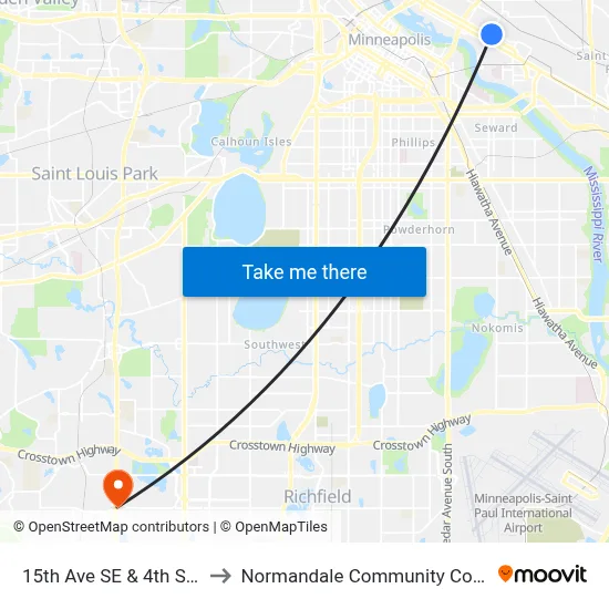 15th Ave SE & 4th St SE to Normandale Community College map