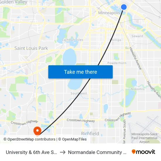 University & 6th Ave Station to Normandale Community College map