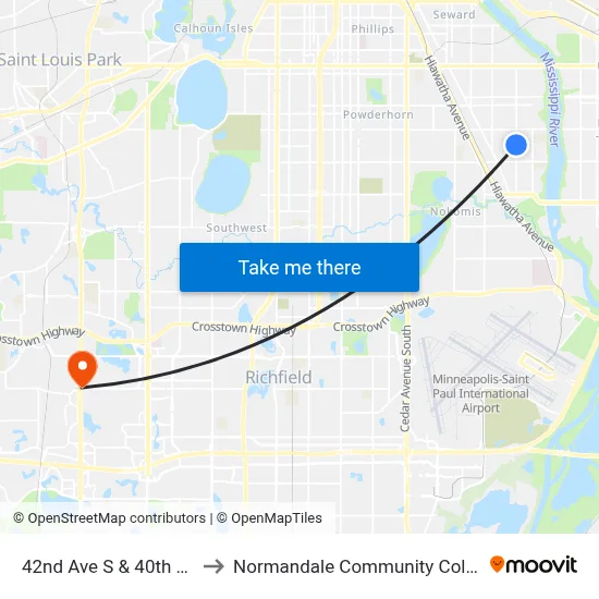 42nd Ave S & 40th St E to Normandale Community College map