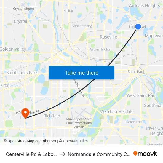 Centerville Rd & Labore Rd to Normandale Community College map