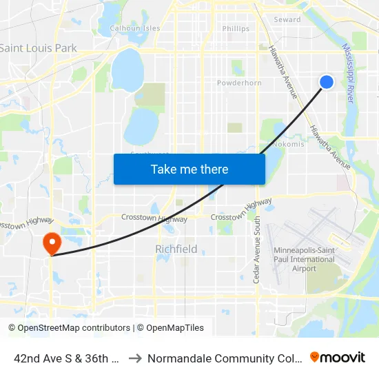 42nd Ave S & 36th St E to Normandale Community College map