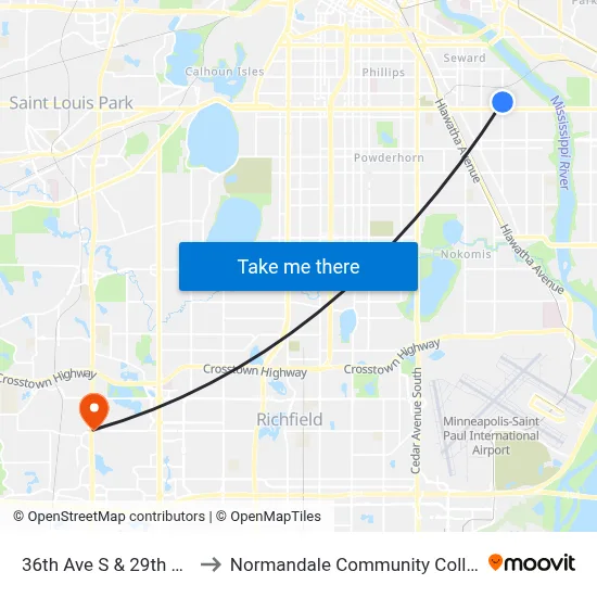 36th Ave S & 29th St E to Normandale Community College map