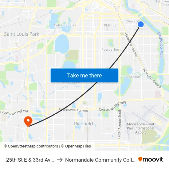 25th St E & 33rd Ave S to Normandale Community College map