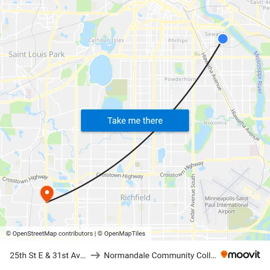 25th St E & 31st Ave S to Normandale Community College map