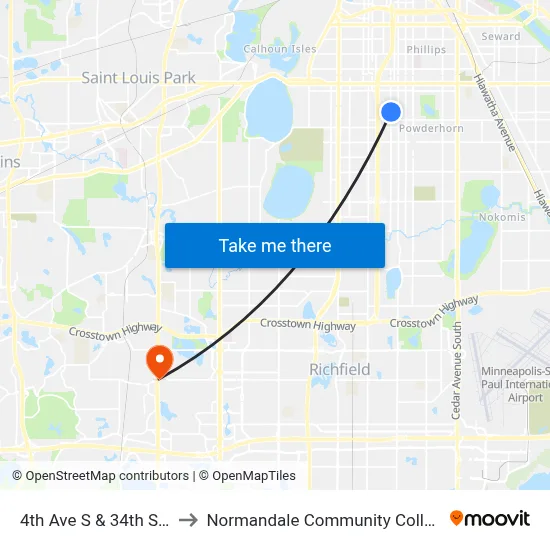 4th Ave S & 34th St E to Normandale Community College map