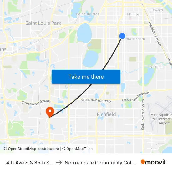 4th Ave S & 35th St E to Normandale Community College map