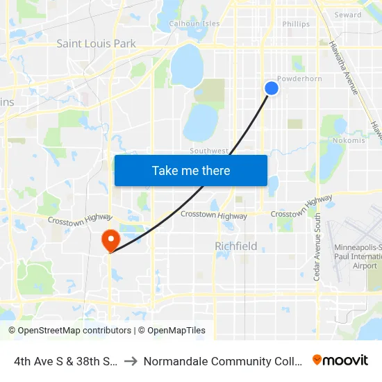 4th Ave S & 38th St E to Normandale Community College map