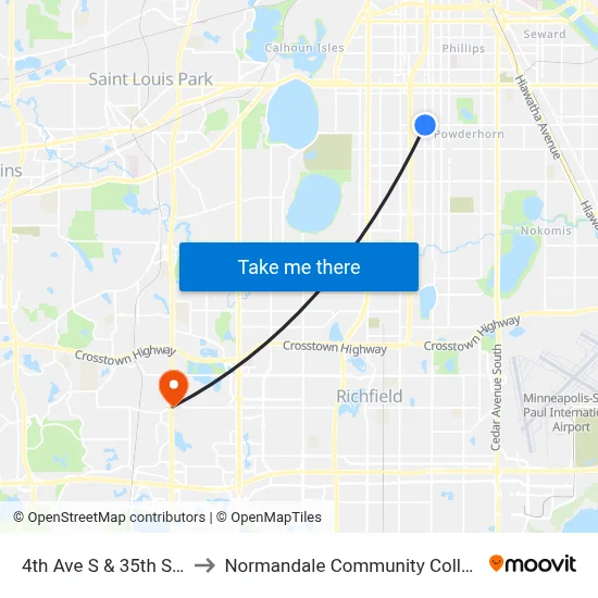 4th Ave S & 35th St E to Normandale Community College map