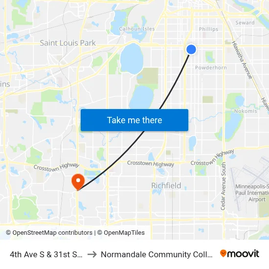 4th Ave S & 31st St E to Normandale Community College map