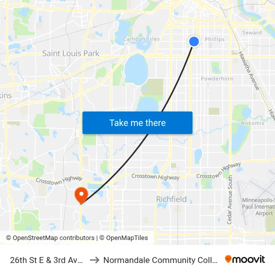 26th St E & 3rd Ave S to Normandale Community College map
