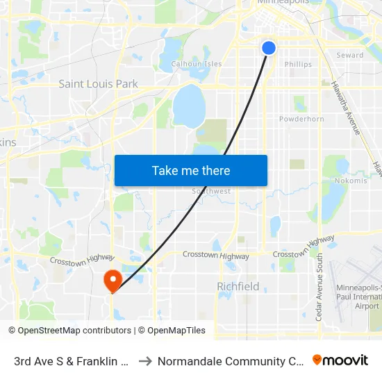3rd Ave S & Franklin Ave E to Normandale Community College map
