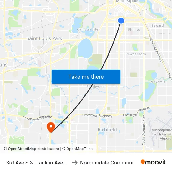 3rd Ave S & Franklin Ave / 19th St E to Normandale Community College map