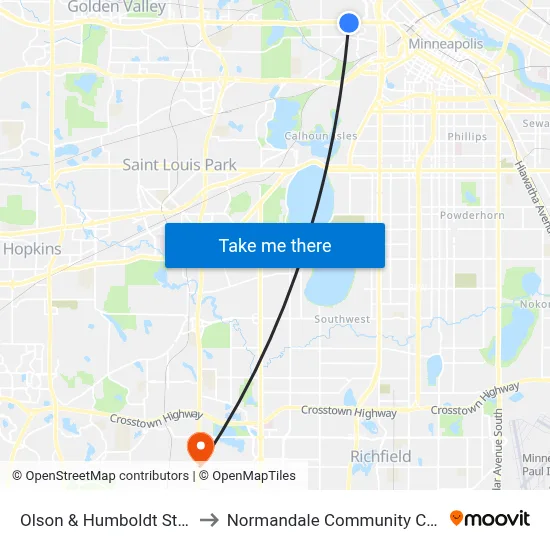 Olson & Humboldt Station to Normandale Community College map