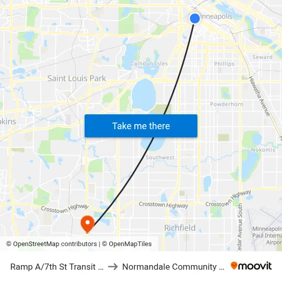 Ramp A/7th St Transit Center to Normandale Community College map