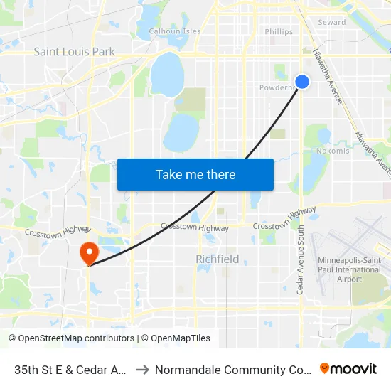 35th St E & Cedar Ave S to Normandale Community College map