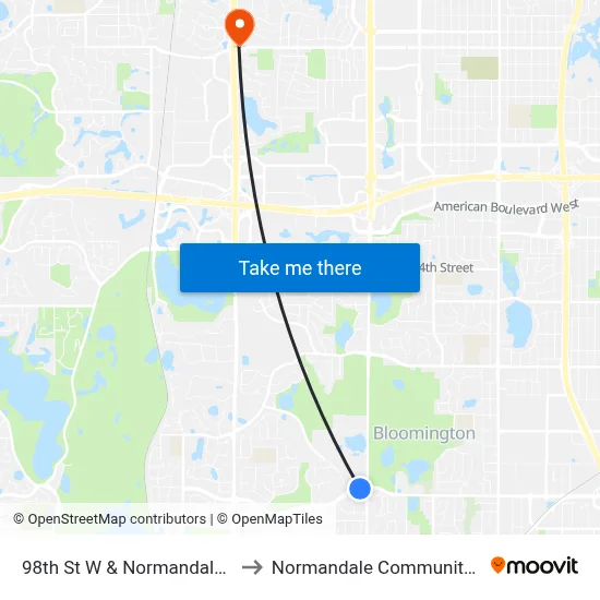 98th St W & Normandale College to Normandale Community College map