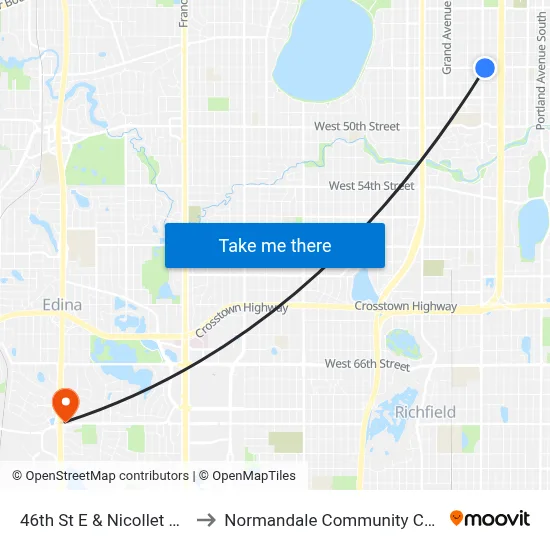 46th St E & Nicollet Ave S to Normandale Community College map