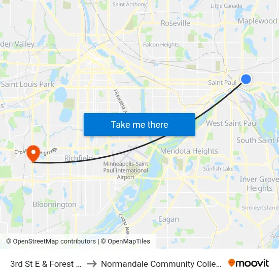 3rd St E & Forest St to Normandale Community College map