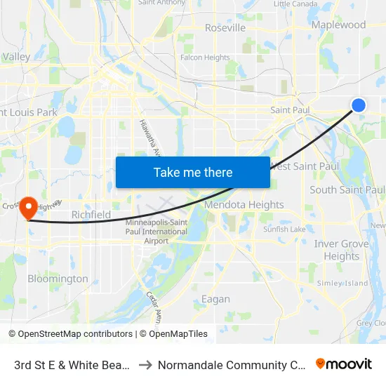 3rd St E & White Bear Ave to Normandale Community College map
