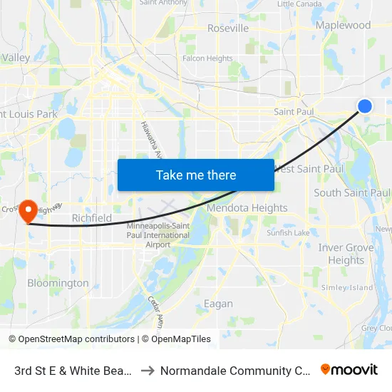 3rd St E & White Bear Ave to Normandale Community College map