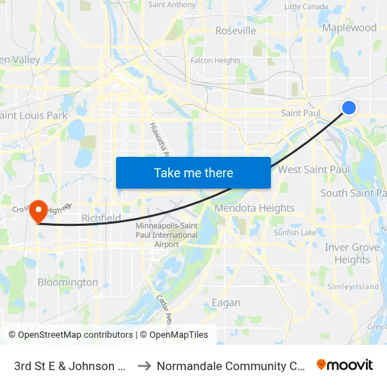 3rd St E & Johnson Pkwy to Normandale Community College map