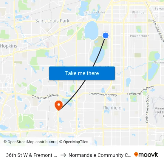 36th St W & Fremont Ave S to Normandale Community College map