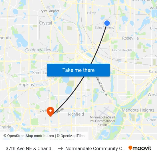 37th Ave NE & Chandler Dr to Normandale Community College map