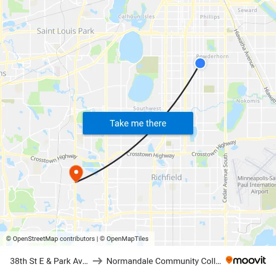 38th St E & Park Ave S to Normandale Community College map