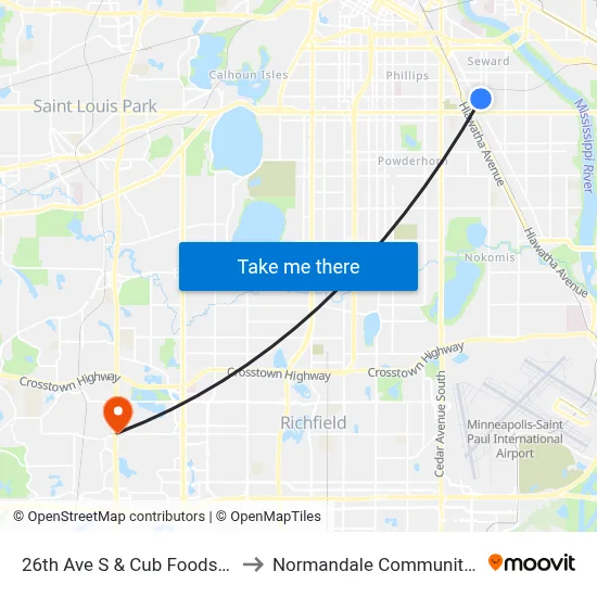 26th Ave S & Cub Foods Entrance to Normandale Community College map