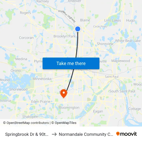 Springbrook Dr & 90th Ave to Normandale Community College map