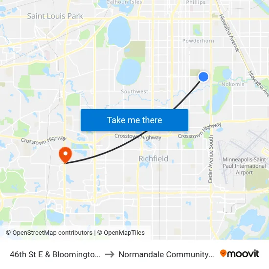46th St E & Bloomington Ave S to Normandale Community College map