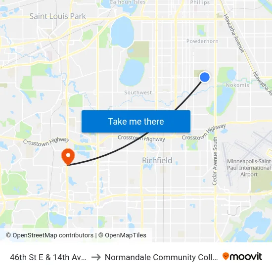 46th St E & 14th Ave S to Normandale Community College map
