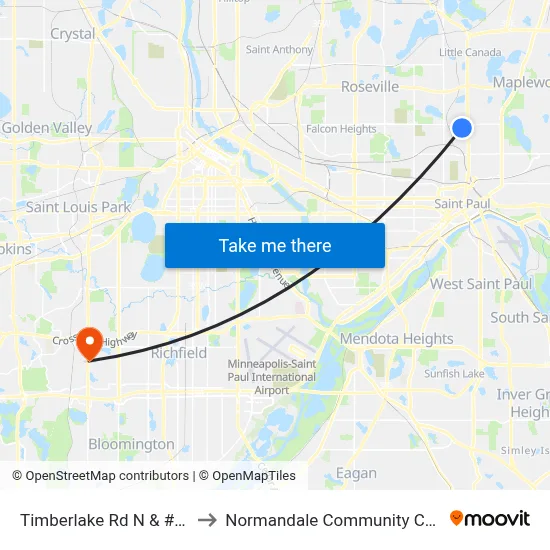 Timberlake Rd N & #1581 to Normandale Community College map