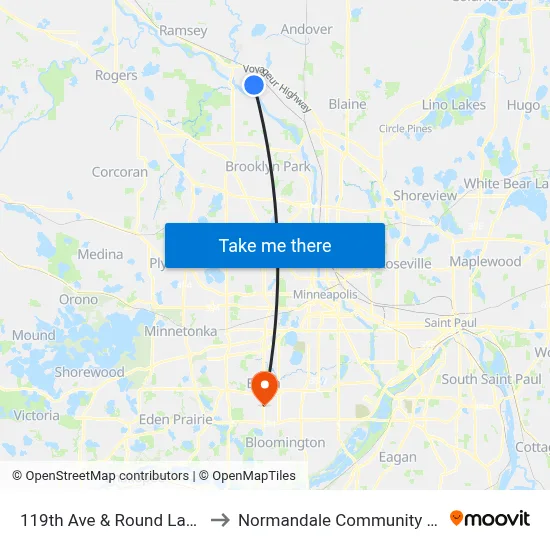 119th Ave & Round Lake Blvd to Normandale Community College map