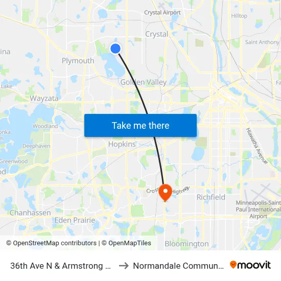 36th Ave N & Armstrong High School to Normandale Community College map