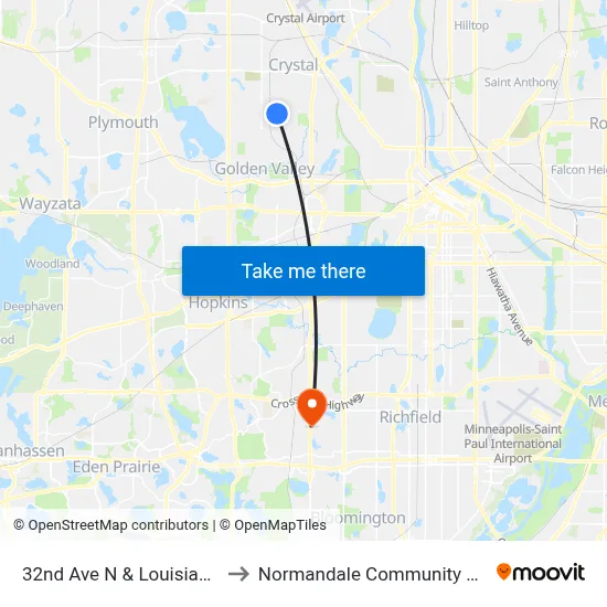 32nd Ave N & Louisiana Ave to Normandale Community College map