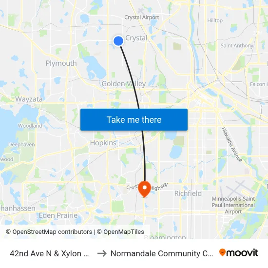 42nd Ave N & Xylon Ave N to Normandale Community College map