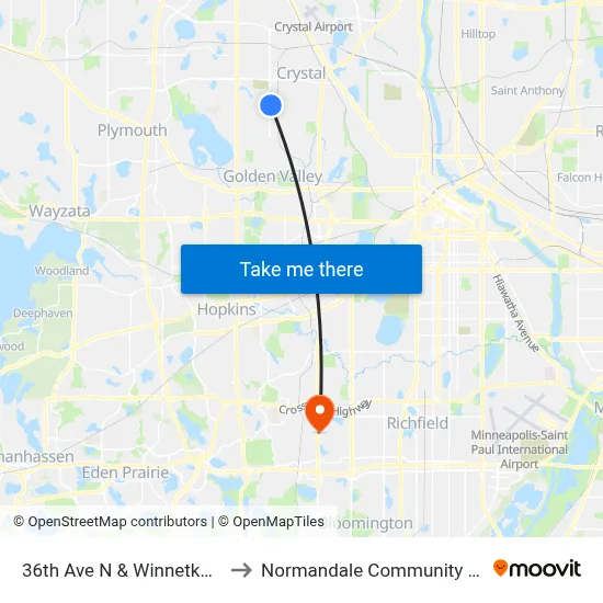 36th Ave N & Winnetka Ave N to Normandale Community College map