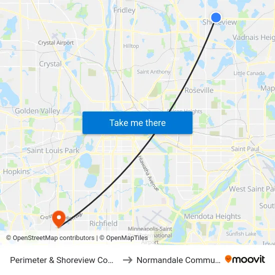 Perimeter & Shoreview Community Center to Normandale Community College map