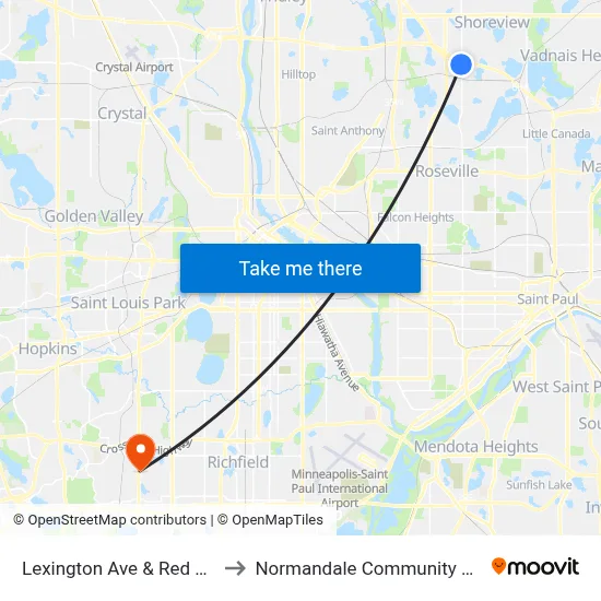 Lexington Ave & Red Fox Rd to Normandale Community College map