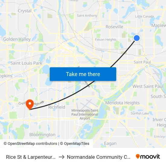 Rice St & Larpenteur Ave to Normandale Community College map