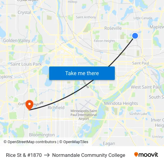Rice St & #1870 to Normandale Community College map